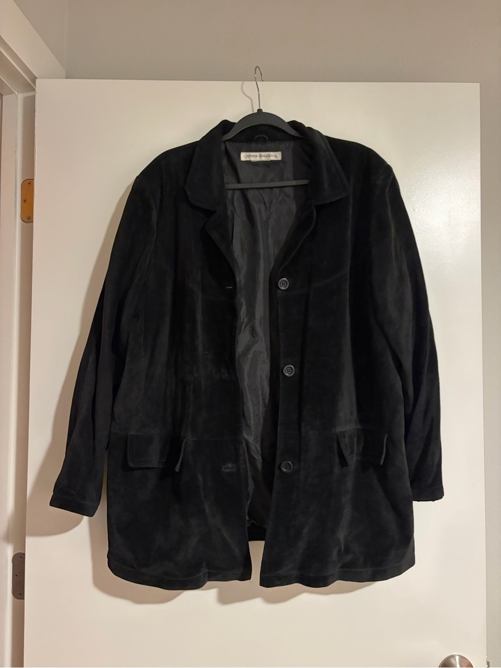 Black Suede Women's Button-Front Coat